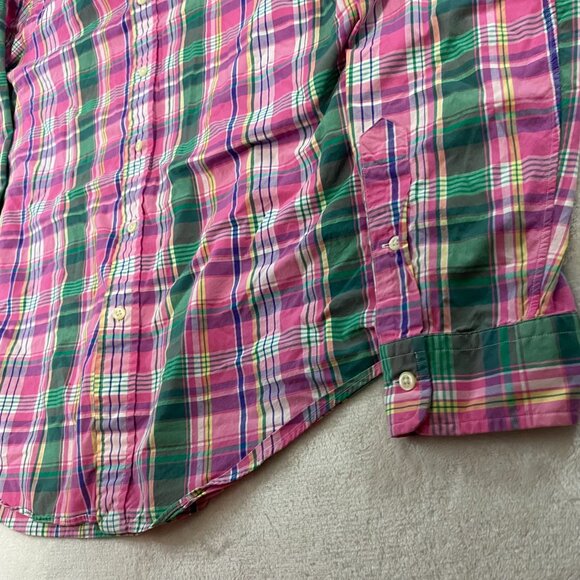 Polo Ralph Lauren Shirt Men's Large Button Down Madras Plaid Pink Green Yellow - Picture 7 of 11